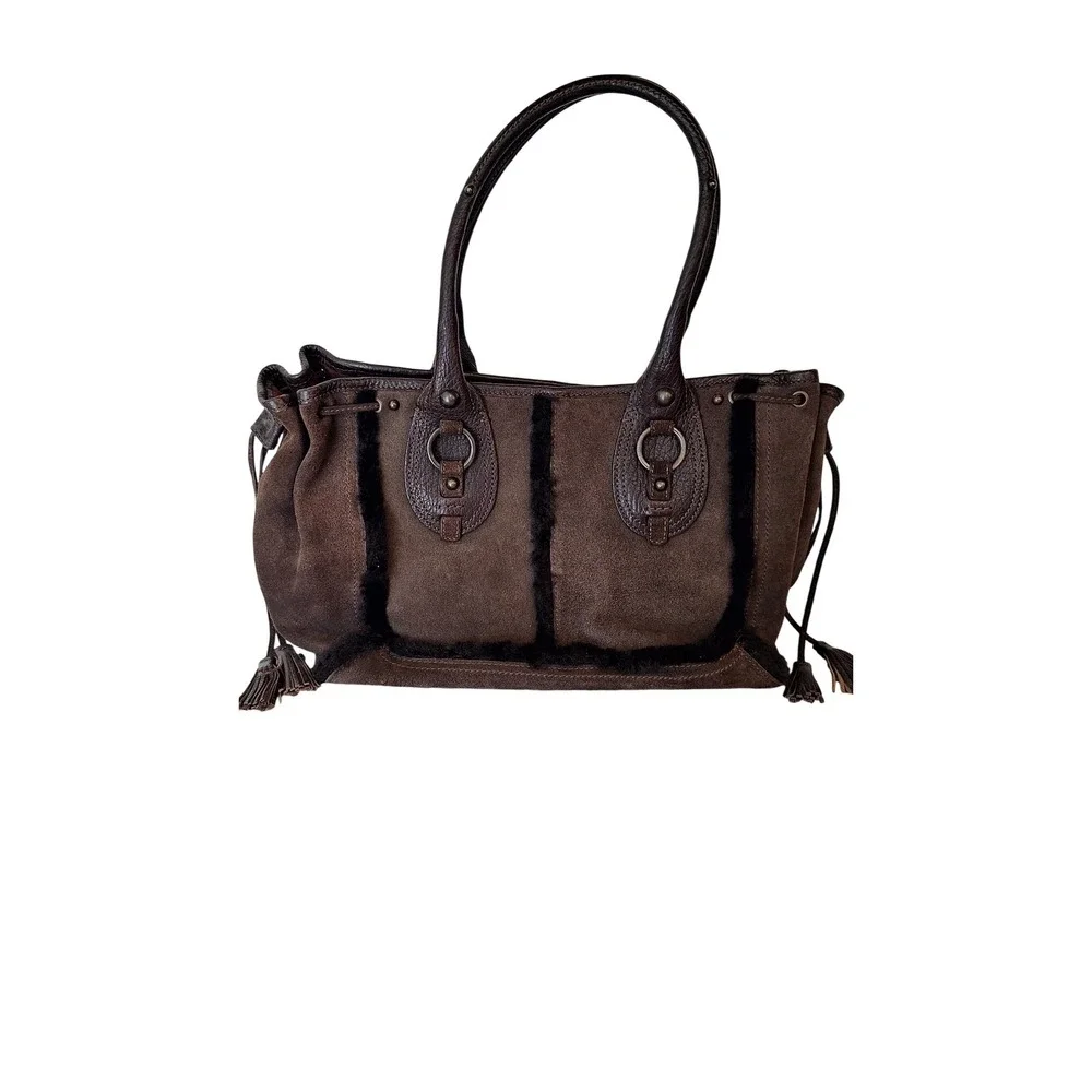 Banana Republic Suede Leather Fur Brown‎ Tote Bag